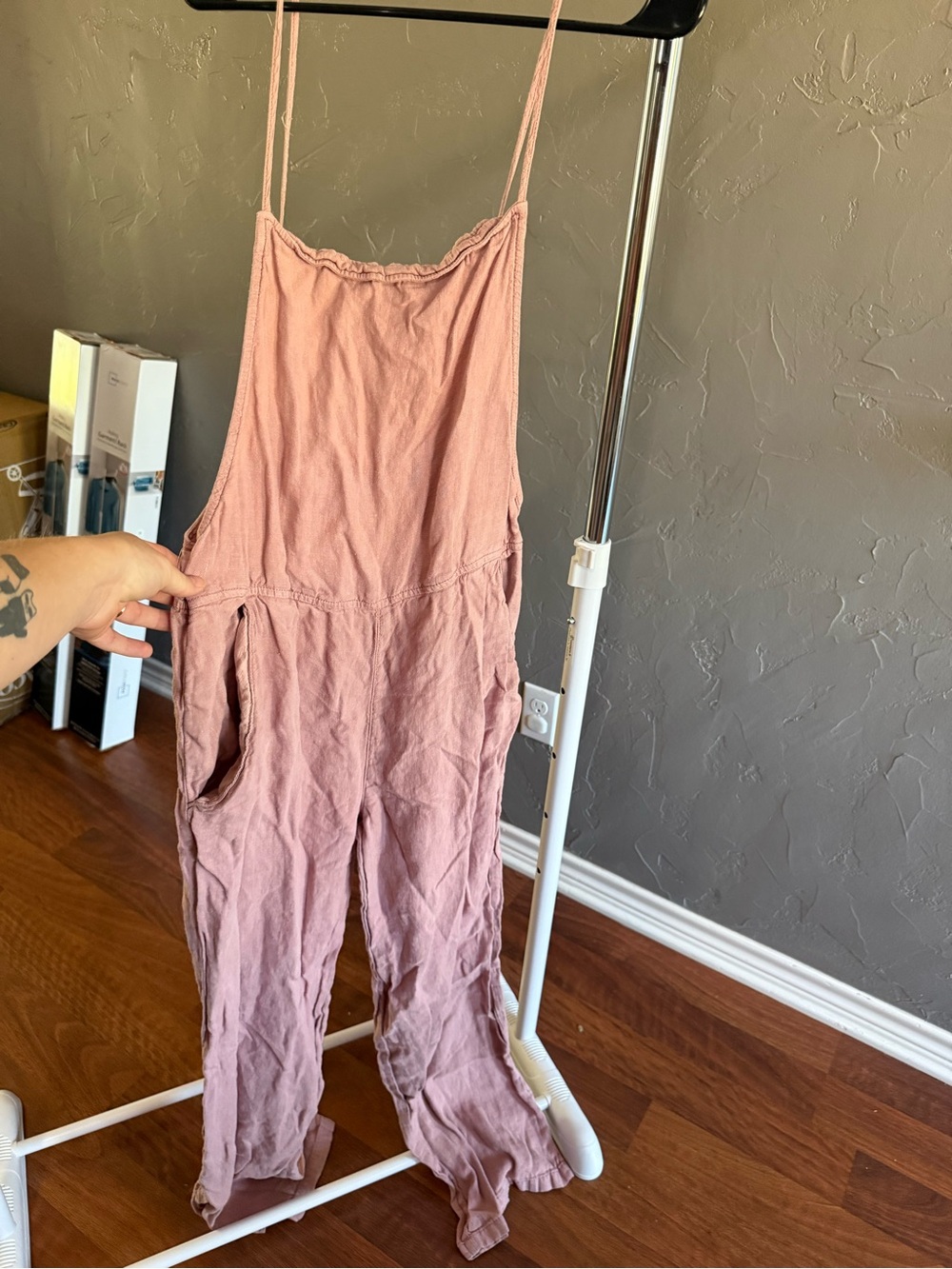 BDG Dusty Rose Sleeveless Linen Jumpsuit